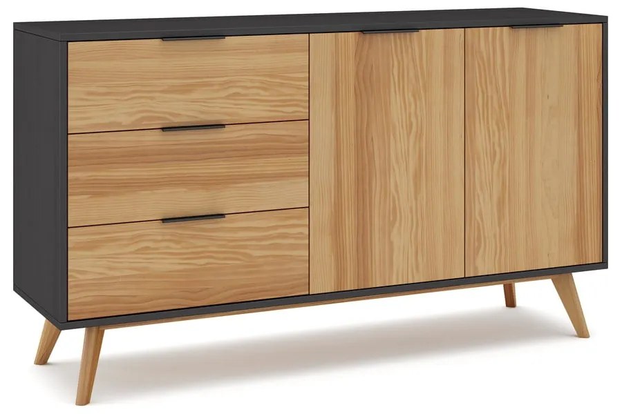 Czarno-naturalna niska komoda z drewna sosnowego 140x81 cm Lavis – Marckeric