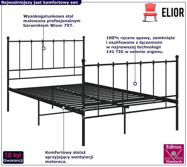 Czarne metalowe łóżko z zagłówkiem 120x200 cm Gemon