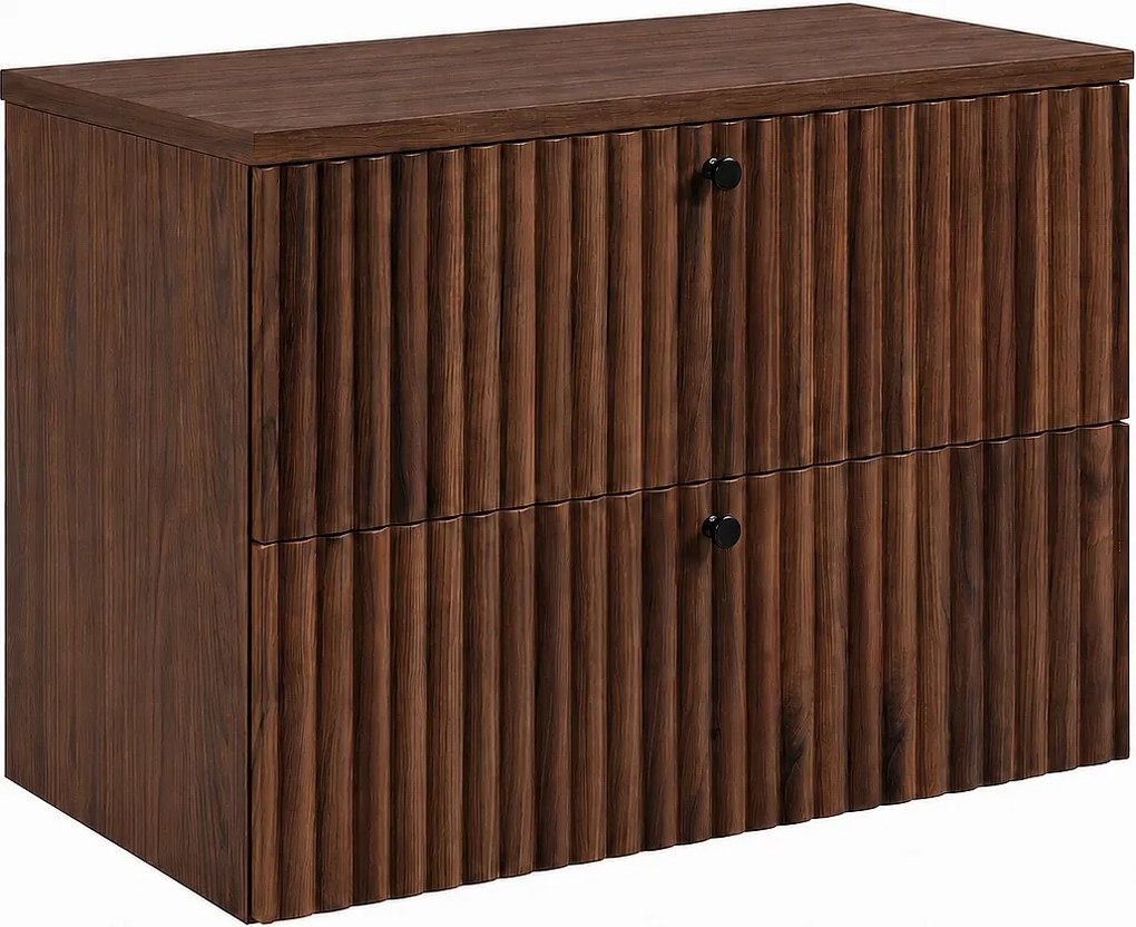 Szafka łazienkowa wisząca z blatem 80, dąb orzech + blat dąb orzech, uchwyty w trzech kolorach, 80 x 46 x 58,6 cm