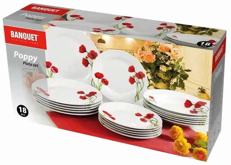 Banquet 18-częściowy zestaw talerzy Red Poppy