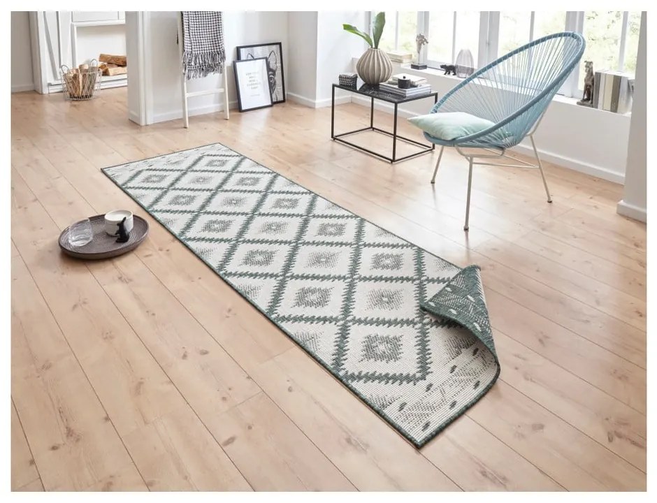 Zielono-kremowy chodnik odpowiedni na zewnątrz NORTHRUGS Malibu, 250x80 cm