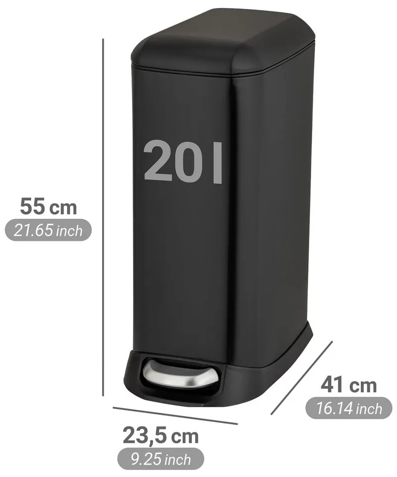 Stalowy kosz na śmieci z pedałem w kolorze matowej czerni 20 l Design – Wenko