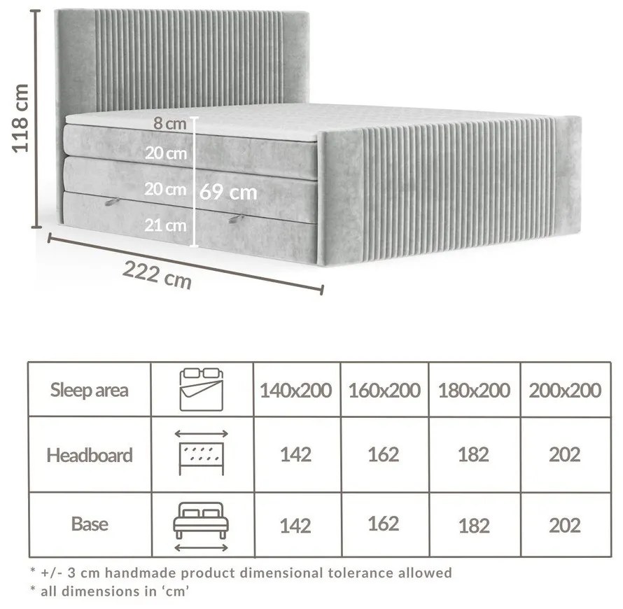 Niebieskie łóżko kontynentalne ze schowkiem 200x200 cm Bergamo – Maison de Rêve