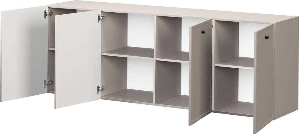 Komoda wisząca Lorini 200 cm czterodrzwiowa - kaszmir / czarne uchwyty