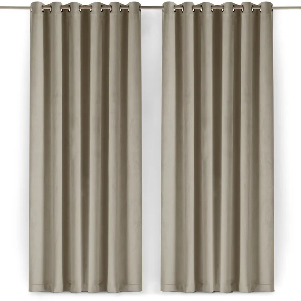 Beżowa aksamitna zasłona częściowo zaciemniająca (dimout) 265x250 cm Velto – Filumi