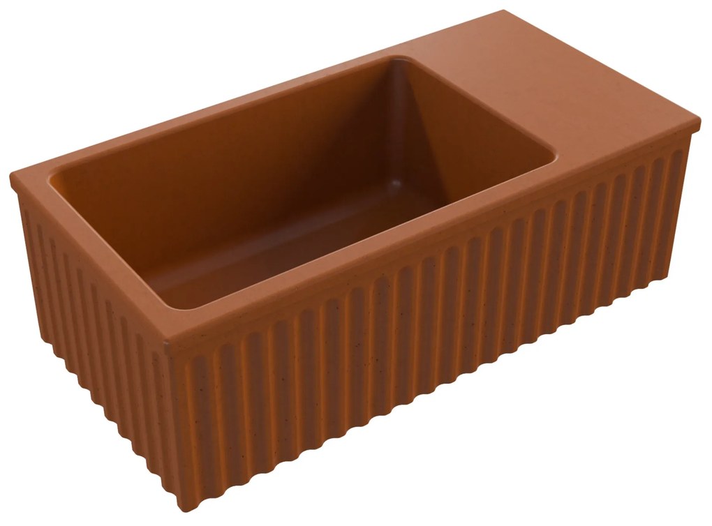 Umywalka betonowa ryflowana nablatowa / wisząca prostokątna 60 x 30 cm WELLE | różne kolory : Kolor - Ceglasty, Typ montażu - podwieszana