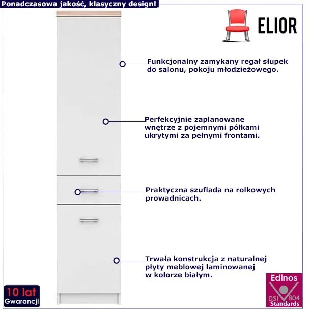 Wysoki Regał Biały Słupek T8-K40