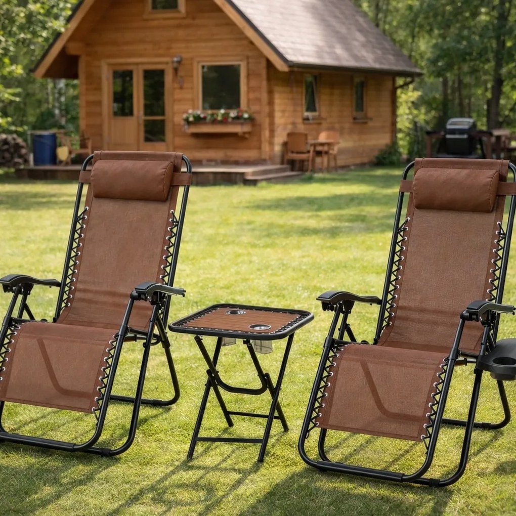 Zestaw 2 leżaków ogrodowych ze stolikiem Malibu 016, kolor brązowy