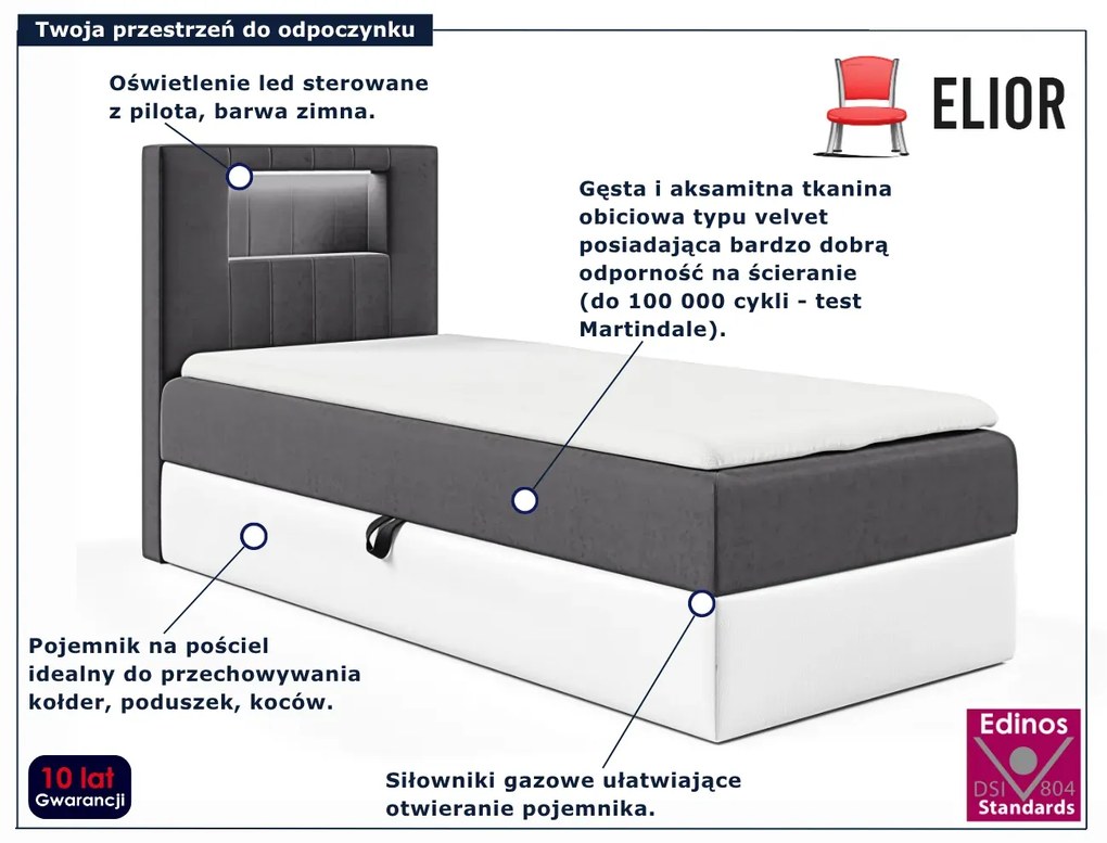 Ciemnoszare łóżko kontynentalne z pojemnikiem 3 rozmiary S1-P71