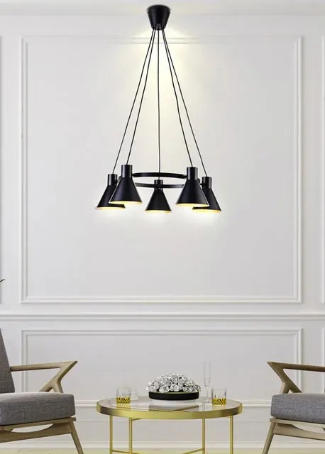 Czarna lampa wisząca industrialna do salonu - 4X K107 S7-Z61