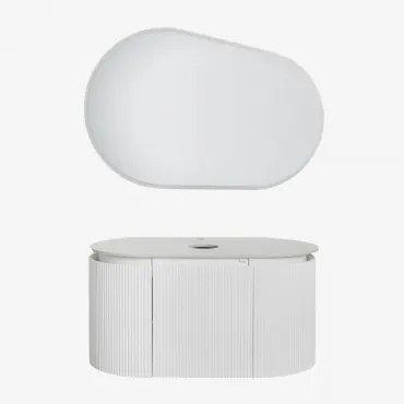 Zestaw Drewnianych Mebli Łazienkowych Carsone Biała & Bez Jednostki Pomocniczej & Without Sink & Owalna Lampa Led I Przeciwmgielna 100x80 - Sklum
