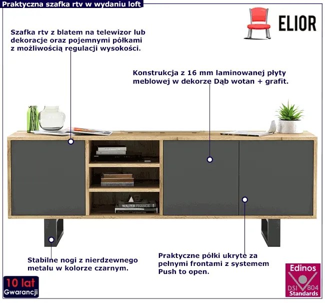 Industrialna szafka rtv dąb wotan + grafit - Avila 6X