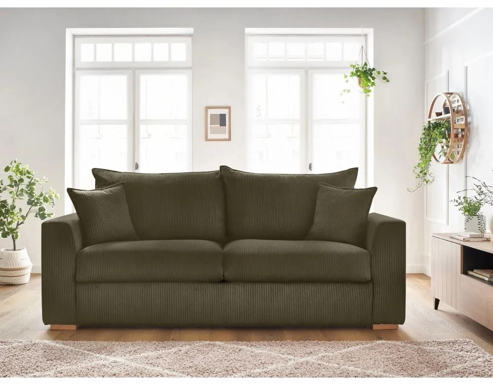 Zielonobrązowa sztruksowa rozkładana sofa 225 cm Augustin – Bobochic Paris