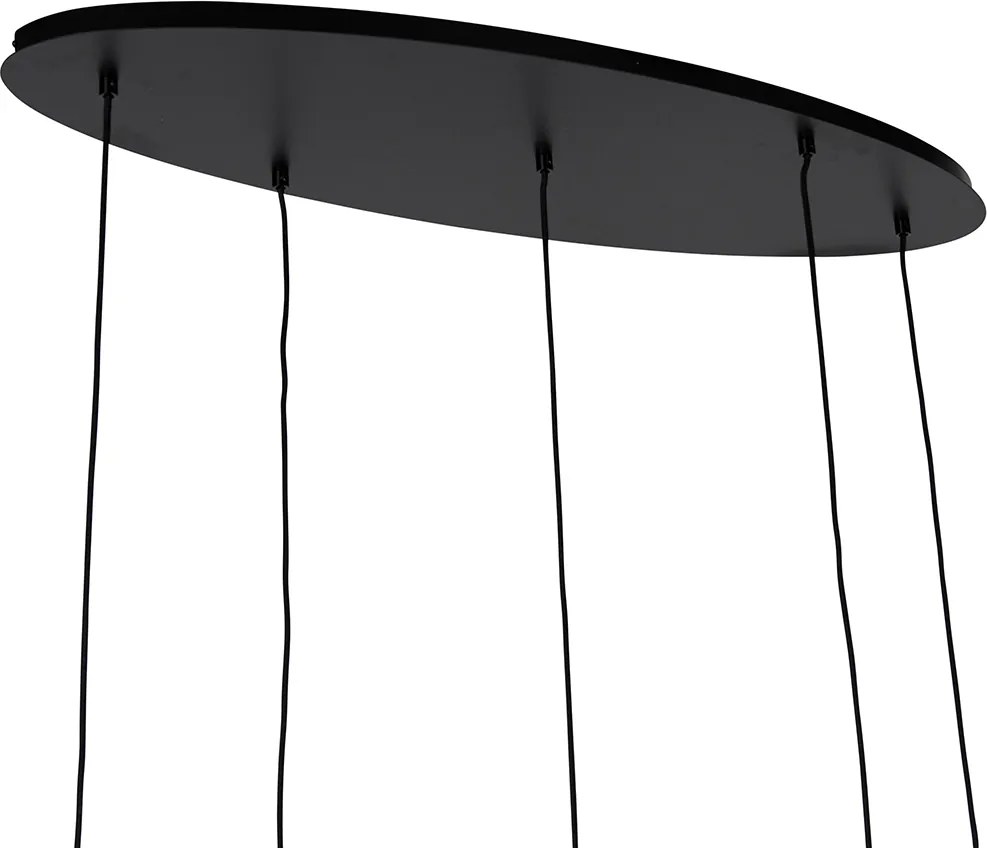 Lampa wisząca czarna ze złotem i dymionym szkłem owalna 5-świateł - Zuzanna