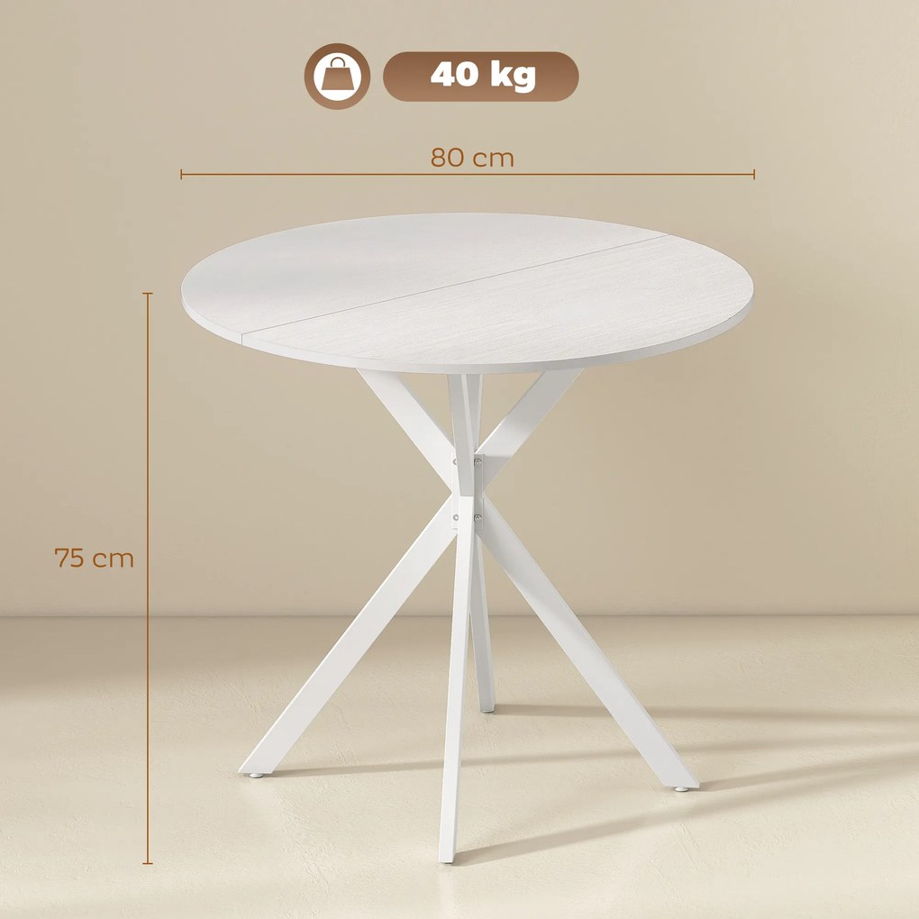 HOMCOM Okrągły stół kuchenny, 80 cm, kompaktowy blat, płyta wiórowa, metal, biały | Aosom PL