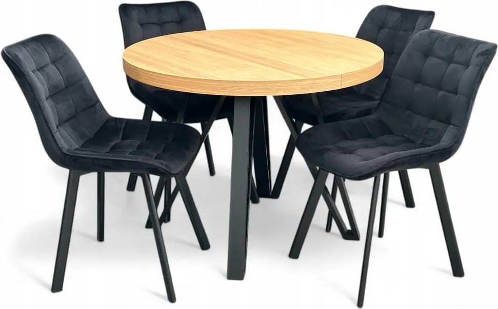 Zestaw Stół okrągły Ø100/200 FORNIR + nogi industrial + 4 krzesła