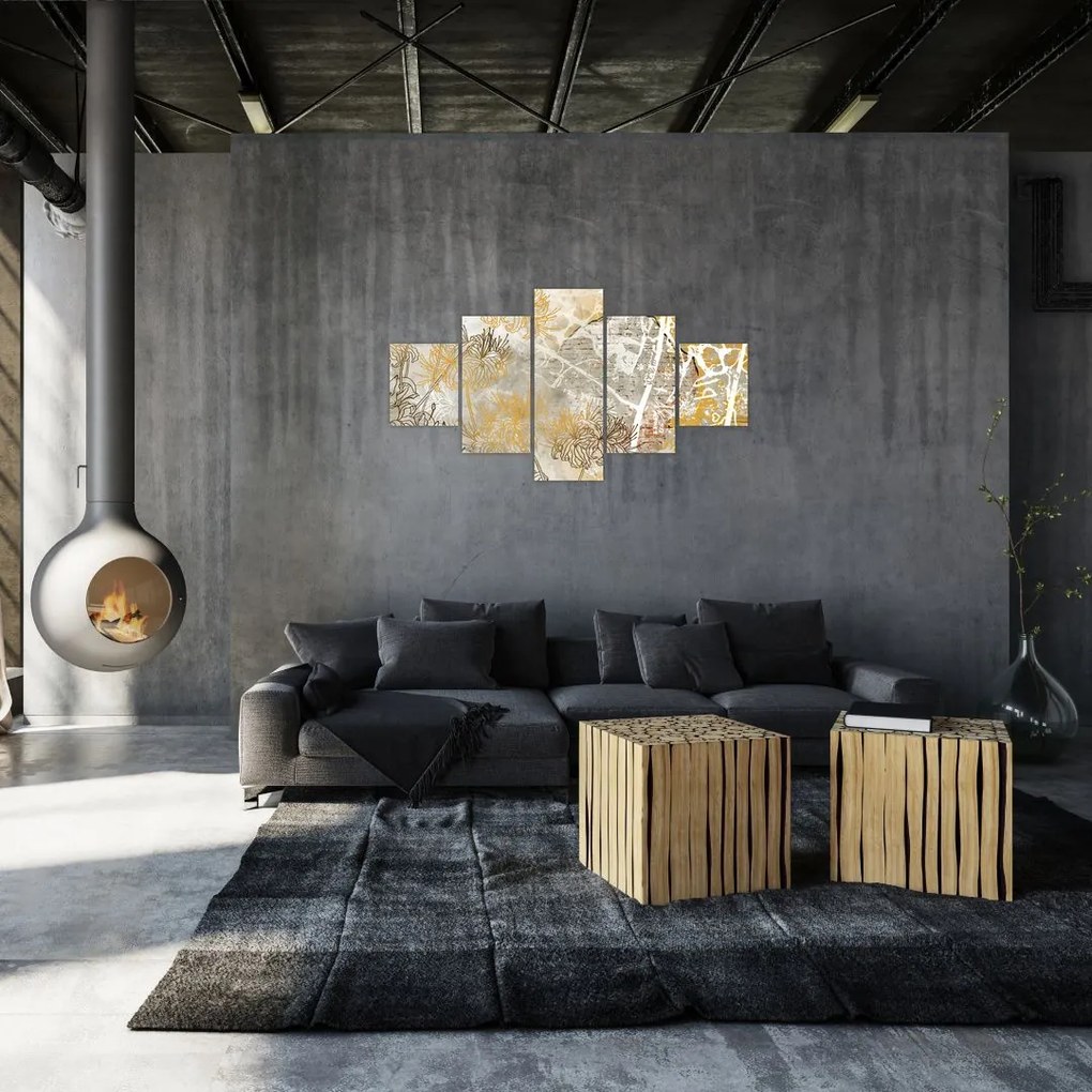 Obraz - Ściana w stylu vintage z kwiatami (125x70 cm)