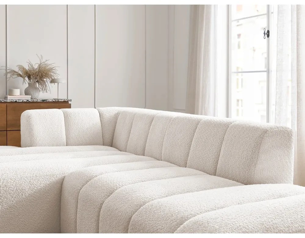 Biały narożnik z materiału bouclé (lewostronny/z szezlongiem) Annecy – Bobochic Paris
