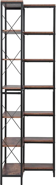 Półka Narożna SucceBuy z 7 Poziomami, Wysokość 200 cm, Duża Narożna Biblioteka w Kształcie L z Metalową Ramą i Półkami, Odwracalne Meble do Przechowywania