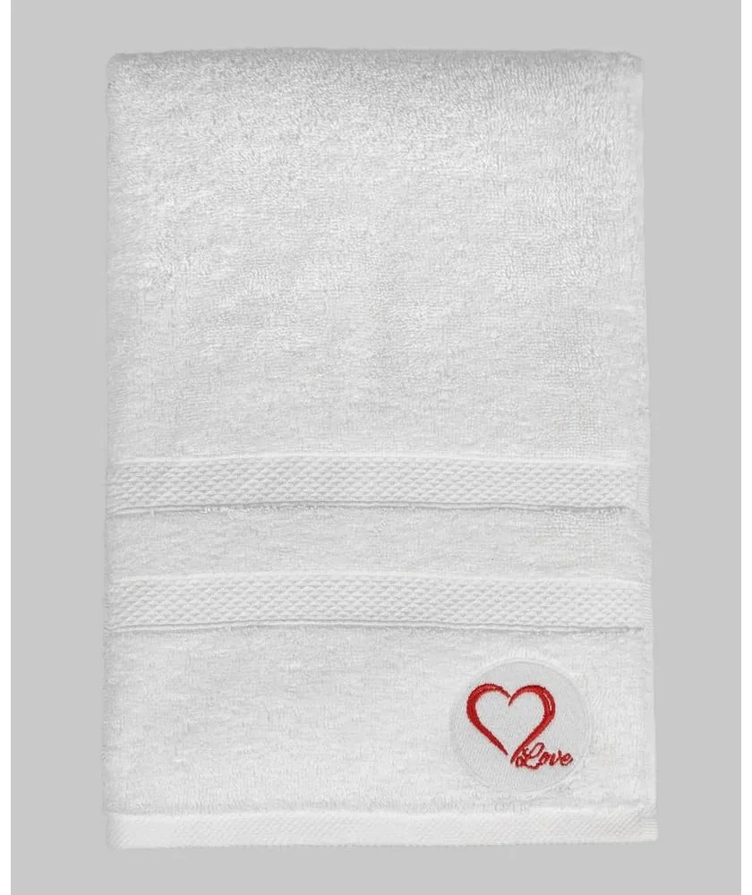 Biały bawełniany ręcznik kąpielowy frotte 70x140 cm Love – Foutastic