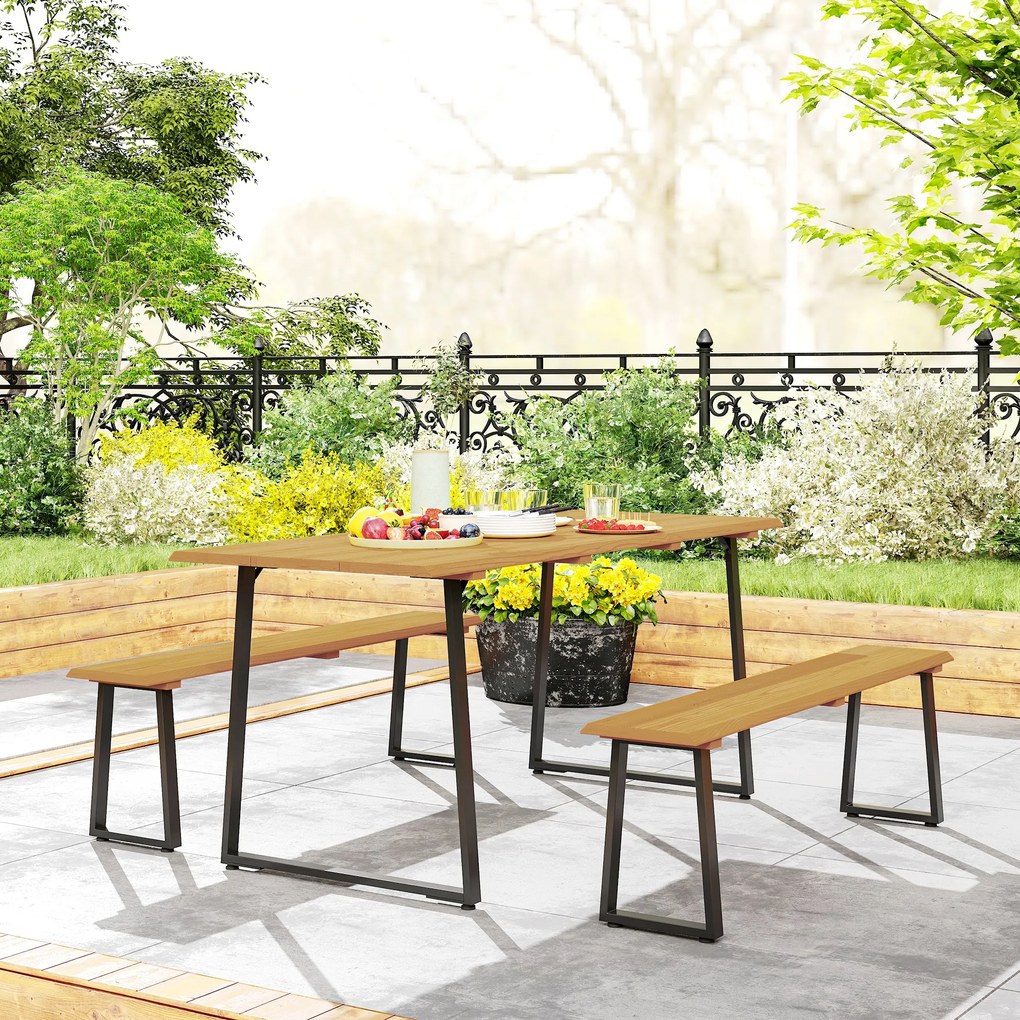 Outsunny Zestaw mebli ogrodowych 3-częściowy, Stół z ławkami dla 6 osób, z otworem na parasol, 178 x 76 x 77 cm, Naturalny