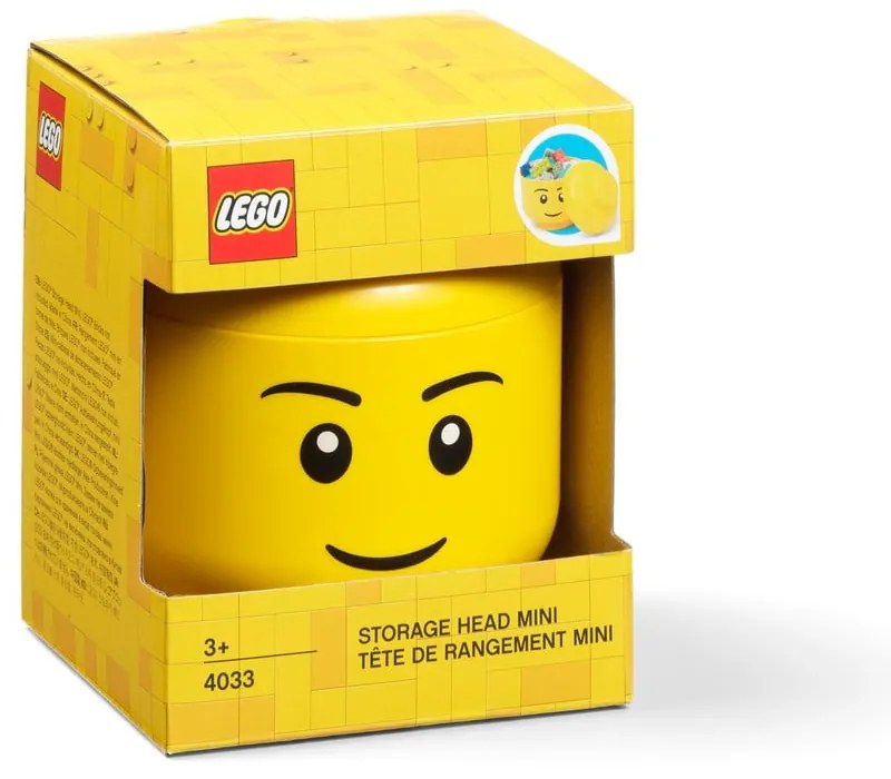 Żółte pudełko w kształcie głowy LEGO® boy, 10,5x10,6x12 cm
