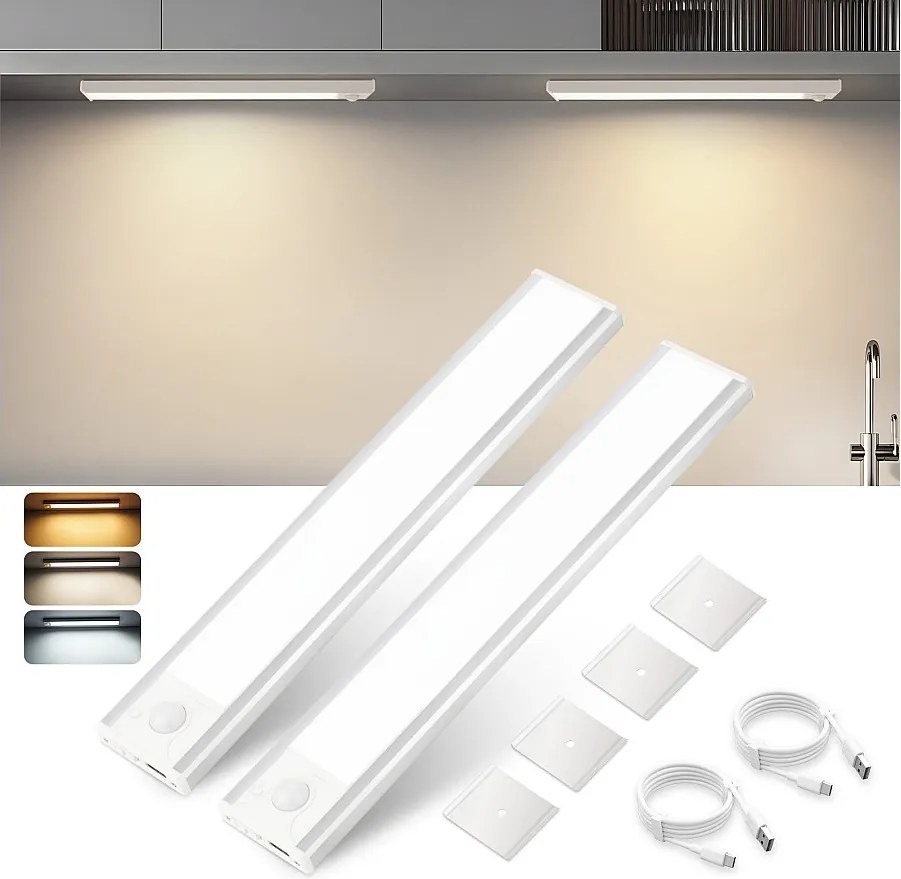 NETTLIFE Oświetlenie podszafkowe LED z czujnikiem ruchu, ładowane przez USB, 1500 mAh, idealne do szafy, przedpokoju lub garderoby