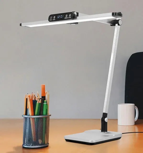 Srebrna regulowana lampka kreślarska biurkowa LED - 3X A682 H5-A07