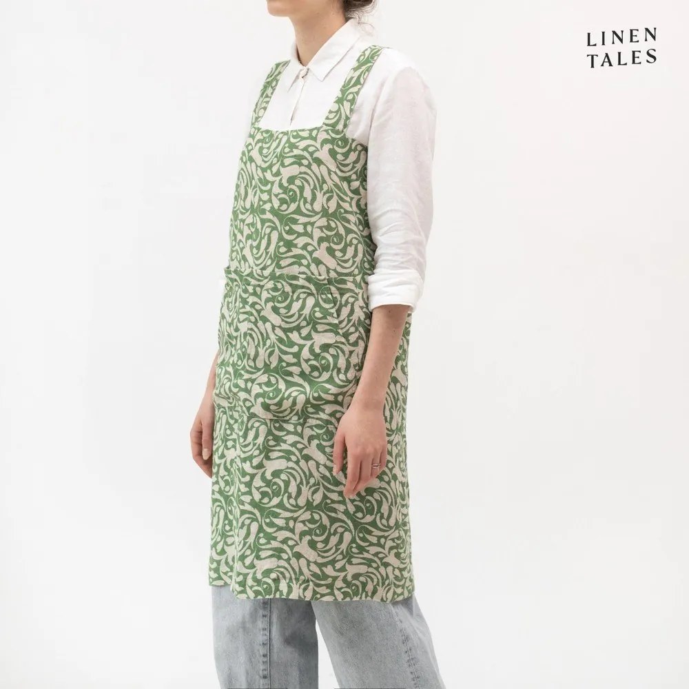 Lniany fartuch Evergreen Damask – Linen Tales