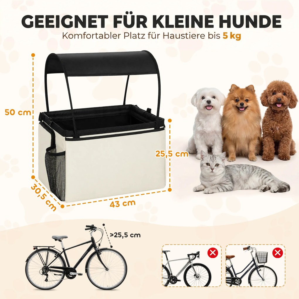 PawHut Kosz rowerowy dla psa przód 2-in-1 przenośny kosz rowerowy dla psa z daszkiem smycz bezpieczeństwa pasek na ramię boczne kieszenie 5 kg | Aosom PL