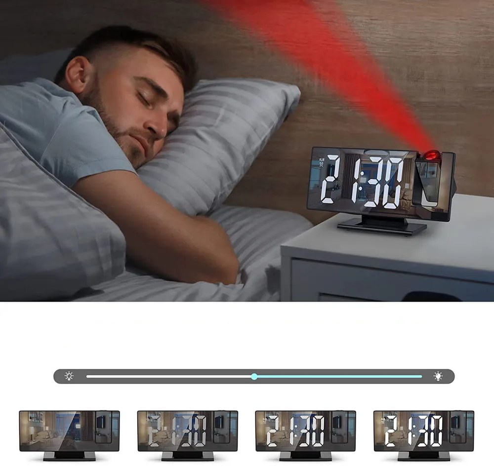ELEKTRONICZNY ZEGAR LED cyfrowy z projektorem budzik termometr lustro 4w1