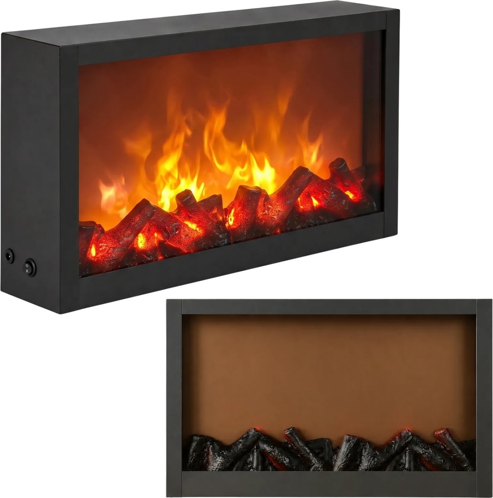 Kominek dekoracyjny LED, metalowy, 10 x 41 x 25 cm