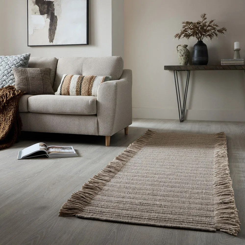 Szary chodnik z mieszanki wełny tkany ręcznie 60x230 cm Rene Fringed Ribbed – Flair Rugs