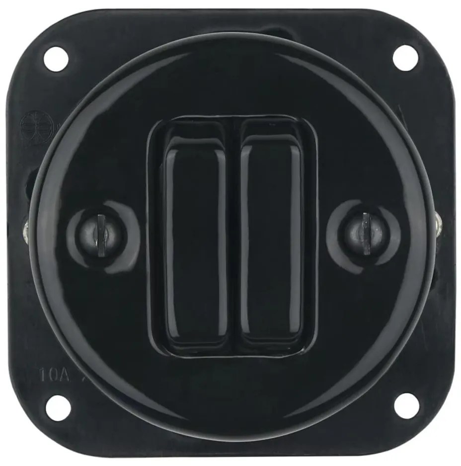 Bohemia-Design - Porcelanowy retro podwójny włącznik bez ramki nr 5 czarny