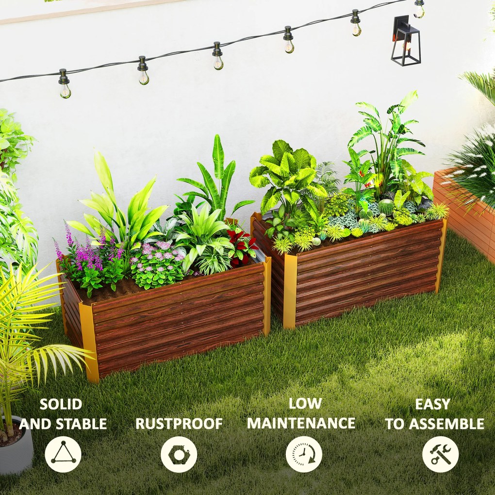 Outsunny Zestaw 2 wysokich grządek, donica, extra głęboka, metalowa, 120 x 60 x 60 cm Brąz
