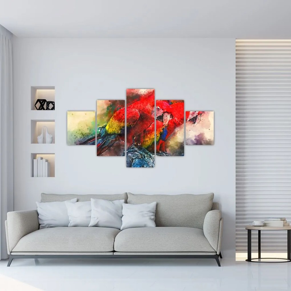 Obraz czerwonych papug Ara (125x70 cm)