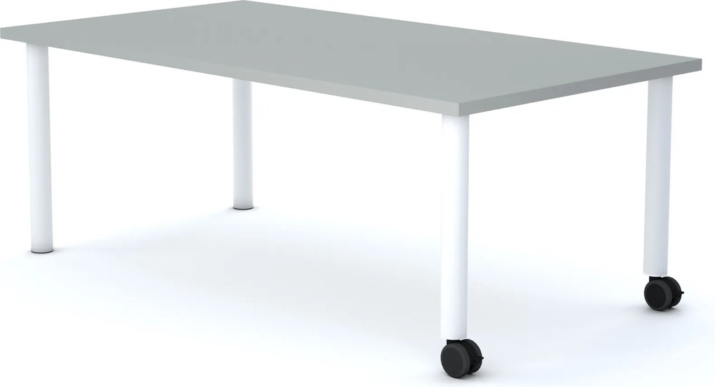 Stolik szkolny na kółkach Move prostokątny 140x75 cm, rozmiar 4-6, blat szary / nogi białe