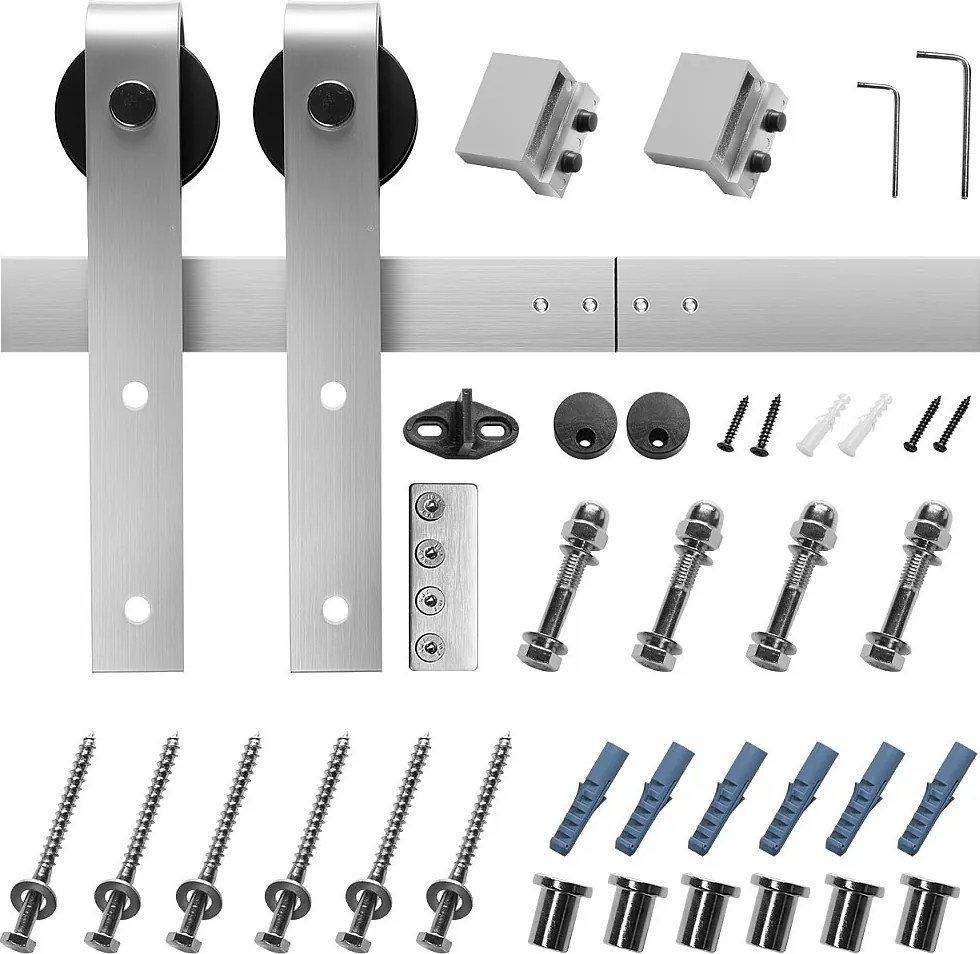Drzwi Przesuwne, SucceBuy Zestaw Okuć do Drzwi Stodoły Przesuwnych 244 cm Wykończenie Szlifowany Nikiel