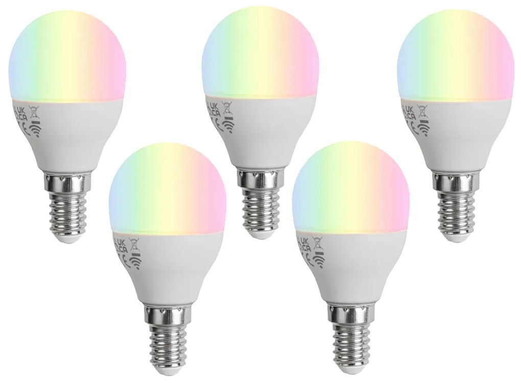 Zestaw 5 Inteligentne żarówki LED E14 G45 Opal RGBW 4,9W 470lm 2700-6500K