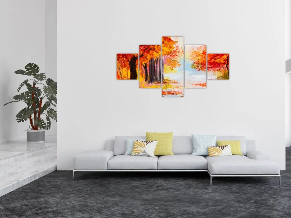 Obraz - Obraz olejny, kolorowa jesień (125x70 cm)