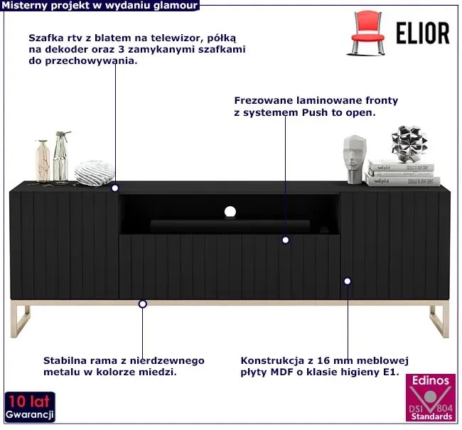 Czarna szafka rtv z lamelowym frontem- Filo 7X