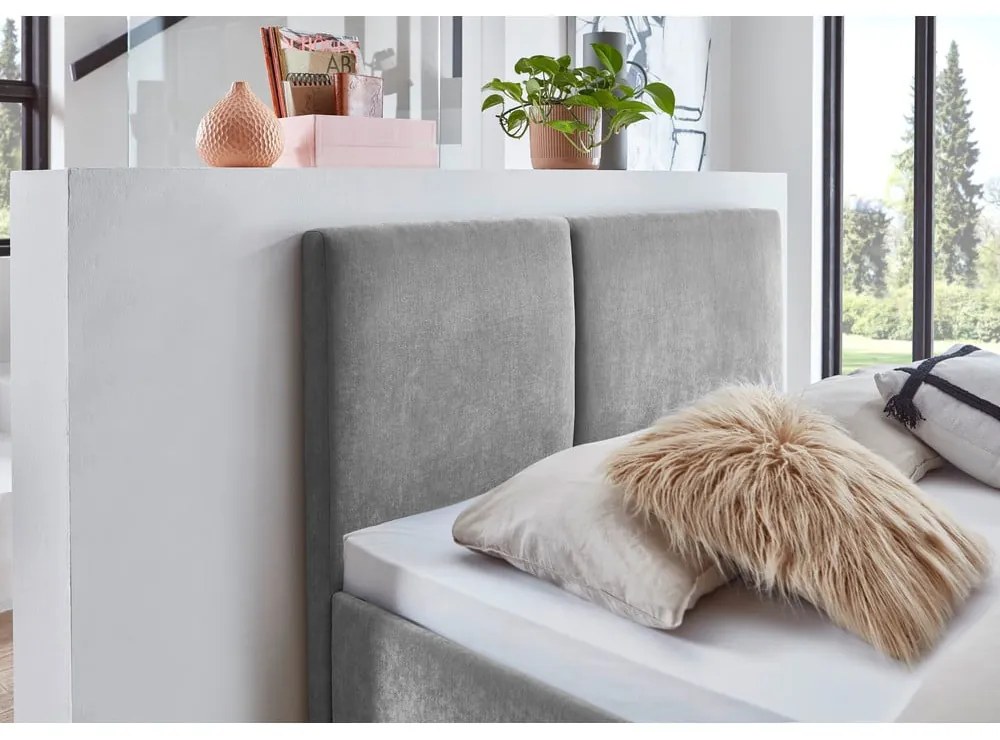 Szare tapicerowane łóżko dwuosobowe ze stelażem 140x200 cm Piano – Meise Möbel