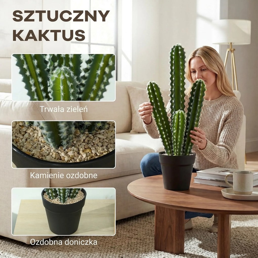 HOMCOM Sztuczny kaktus 53 cm w doniczce do domu, biura | Aosom PL