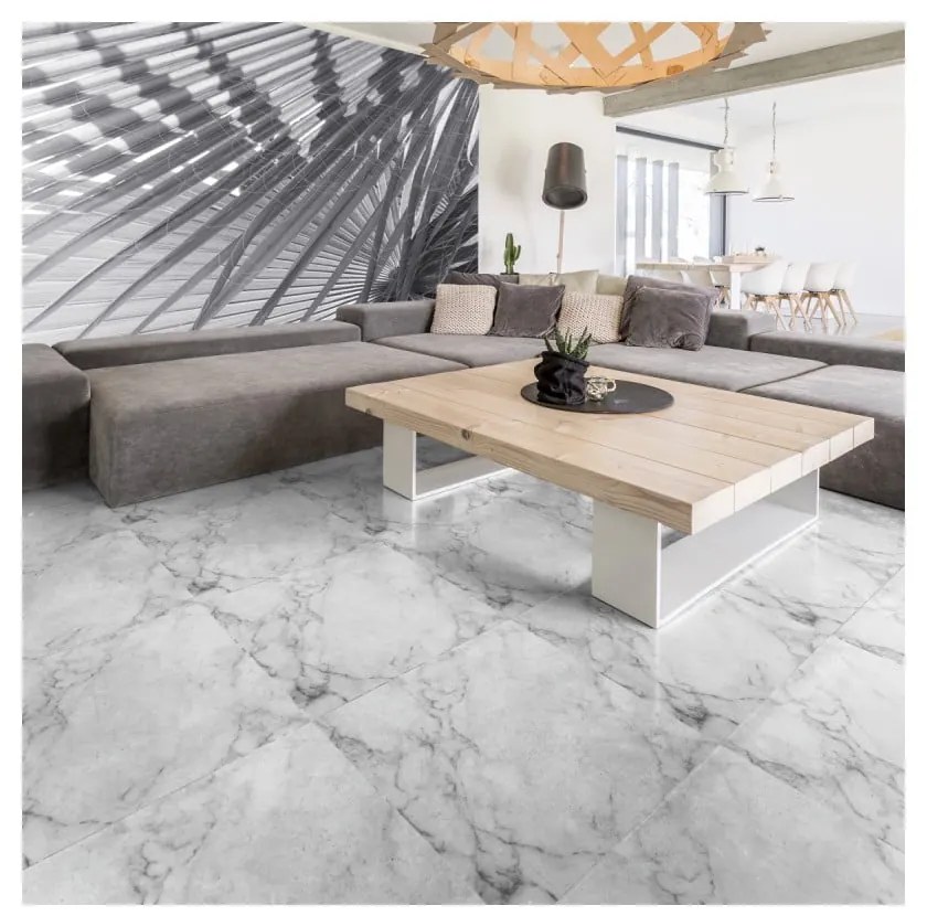 Naklejka na podłogę Ambiance Slab Stickers White Marble, 30x30 cm
