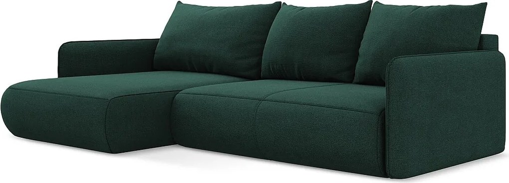 Narożnik lewostronny z funkcją spania - z tkaniny strukturalnej - butelkowa zieleń - NANEA