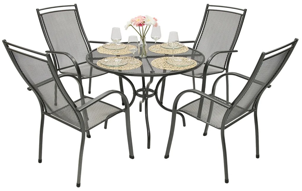 Metalowy zestaw ogrodowy PALMA III. 1 + 4 Stół ⌀ 90 cm (CT0313)