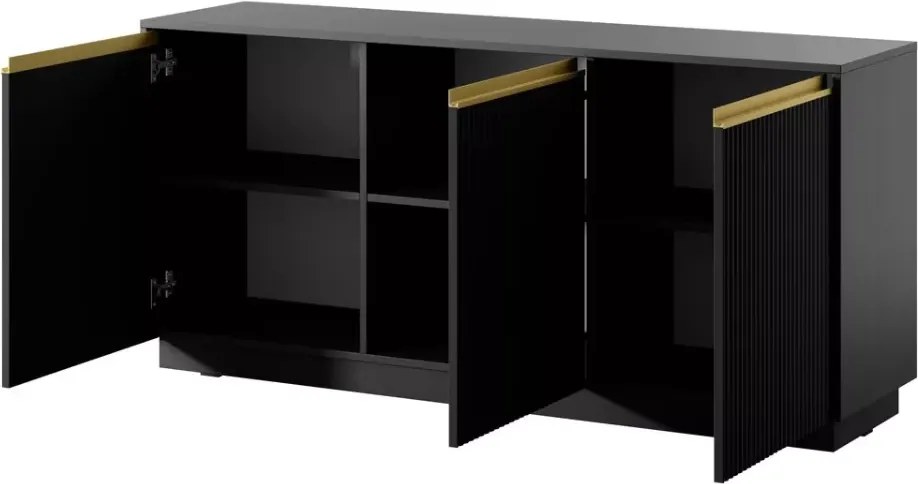 Komoda Miraza 3-drzwiowa 154 cm nowoczesna ryflowana MDF 6 półek
