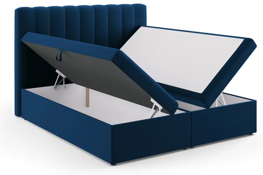 Ciemnoniebieskie łóżko boxspring ze schowkiem 180x200 cm Gina – Milo Casa
