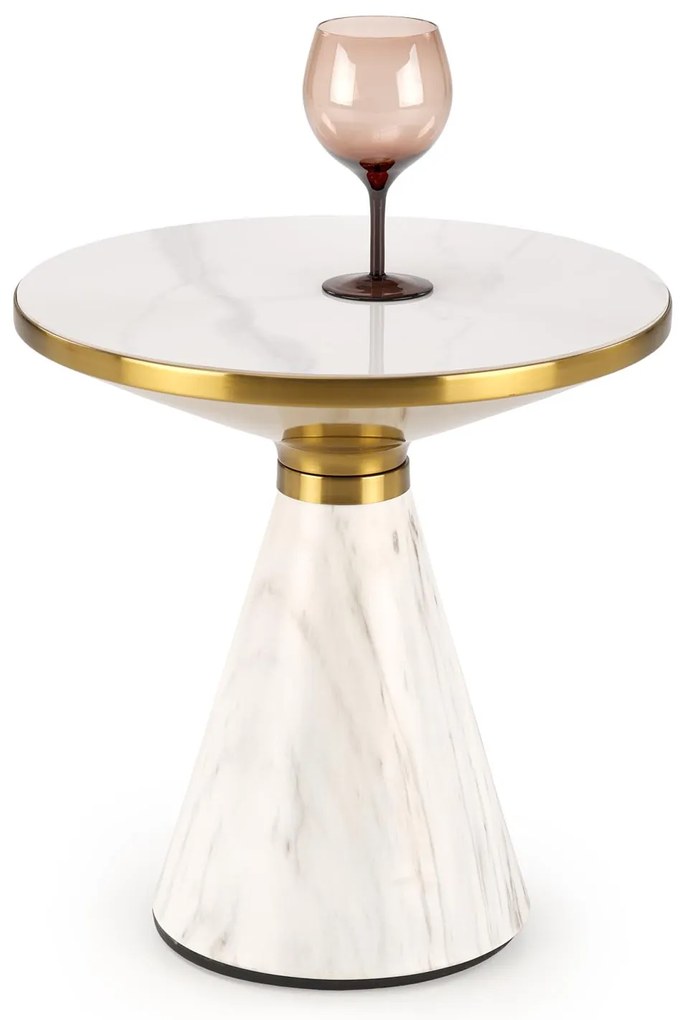 Ława okrągła spiek biały marmur/biały/złoty 50/52 cm TALBI