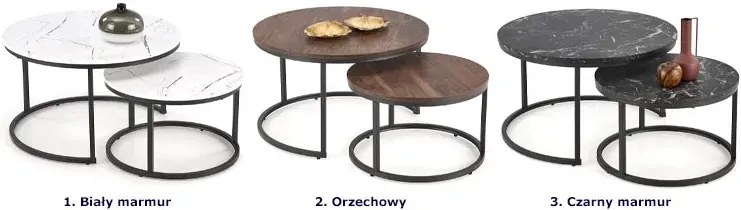 Zestaw okrągłych stolików biały kawowych marmur T5-B45